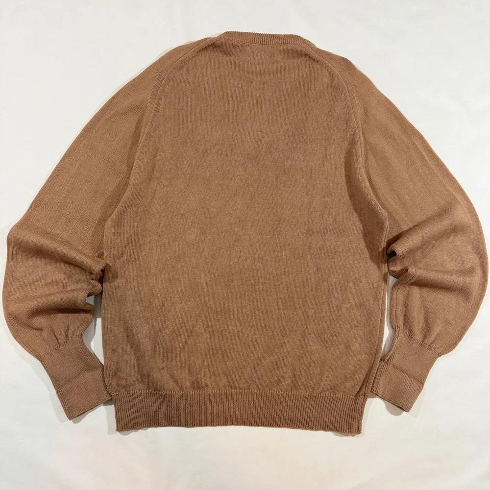 L.L. Bean V-Neck Sweater Mens Medium Tan Brown Good Vintage Cotton Made in USA